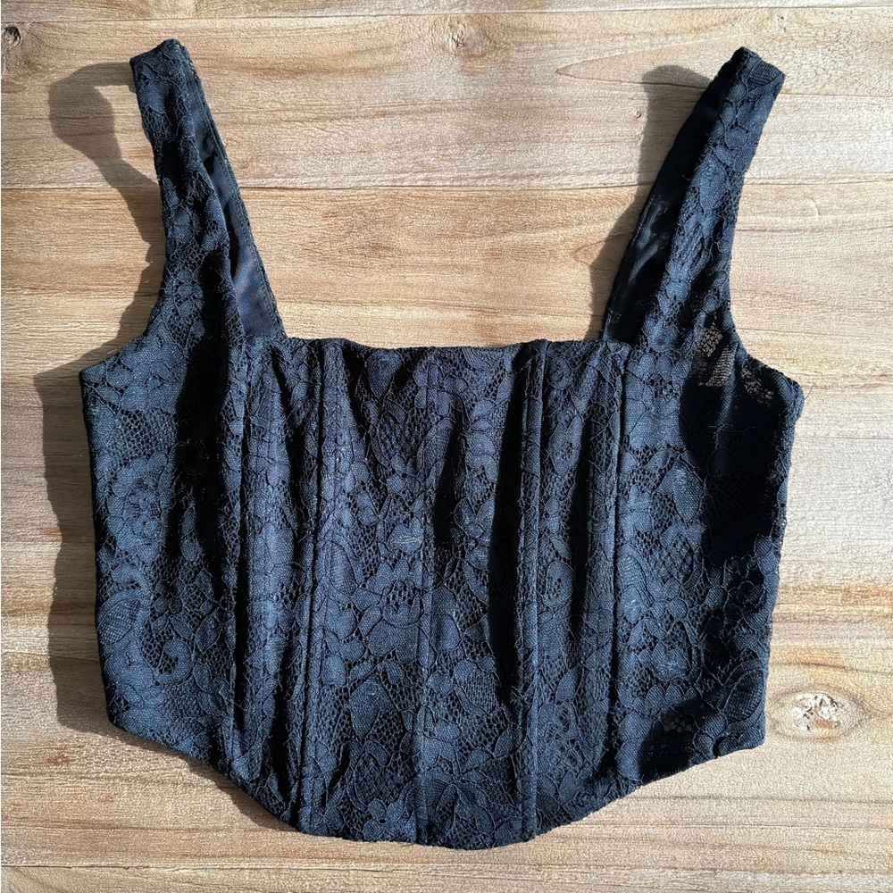 Black Lace Square Neck Crop Top